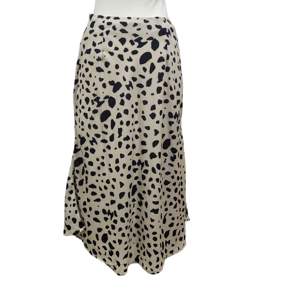 Japna Cream Black Spotted Animal Print Cheetah Midi Trumpet Skirt Size Medium - Picture 3 of 10